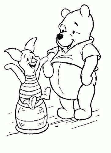 Pigglet and Winnie the Pooh coloring page. Printable picture of 